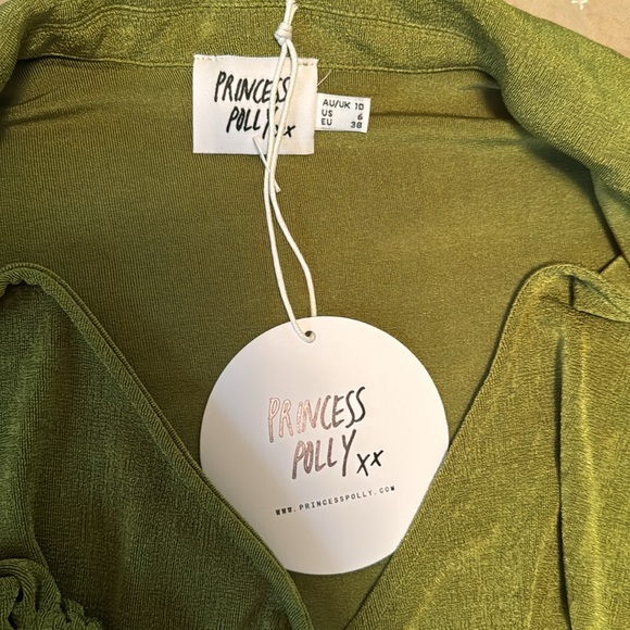 PRINCESS POLLY GREEN SHIMMER SHORT WRAP DRESS - Picture 2 of 3